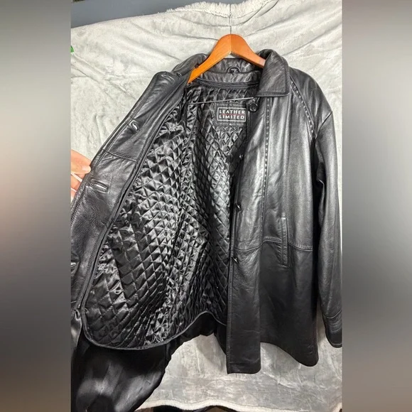 Leather Limited Black 100% Leather Coat XL Mink Trim Zip Out Liner jacket